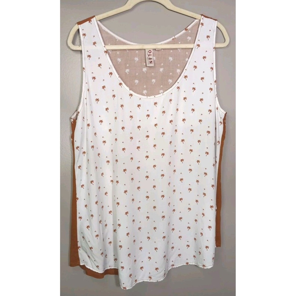 Dolan Woman White Rust Brown Palm Trees Sleeveless Blouse Size Xlarge